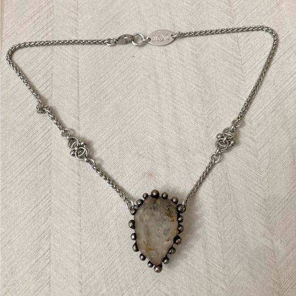 Smokey herkimer diamond crystal quartz stainless steel maille handmade necklace - Picture 5 of 11